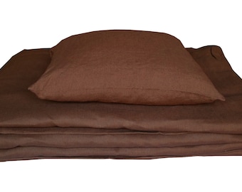 Linen bed linen set 2 pieces. Brown 100% eco linen 135x200/80x80