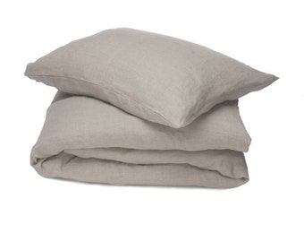 Linen bed linen set 2 pieces. Natural Gray Beige 100% Eco Linen 135x200/80x80