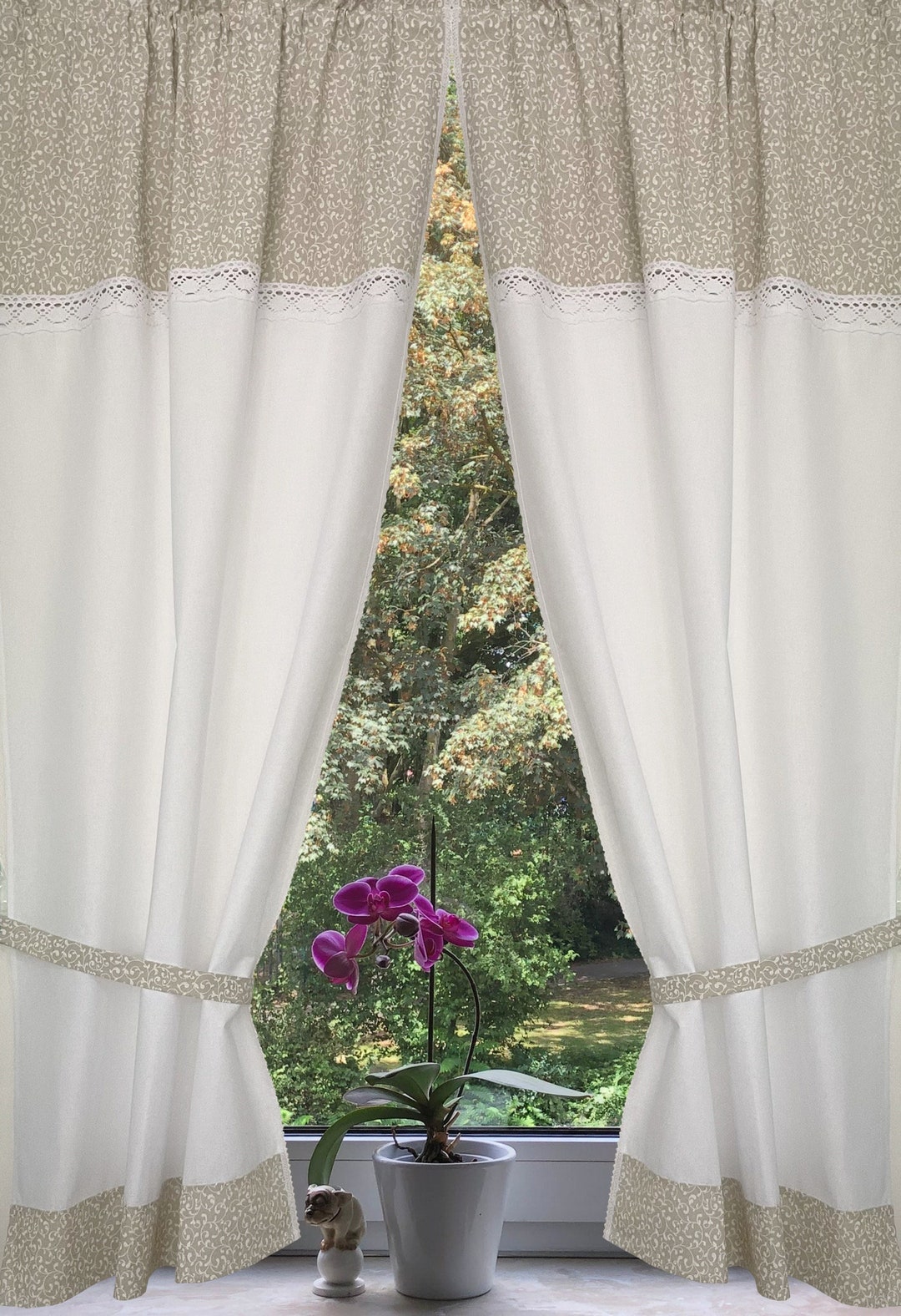 Country House Curtain Set 2 Pieces White/beige Retro 140x75 Total 150