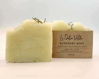 All Natural Shampoo Bar Vegan Rosemary Mint  | Herbal Thinning Hair Growth | Fine Hair Solid Shampoo | Zero Waste Hair Care Great For Travel