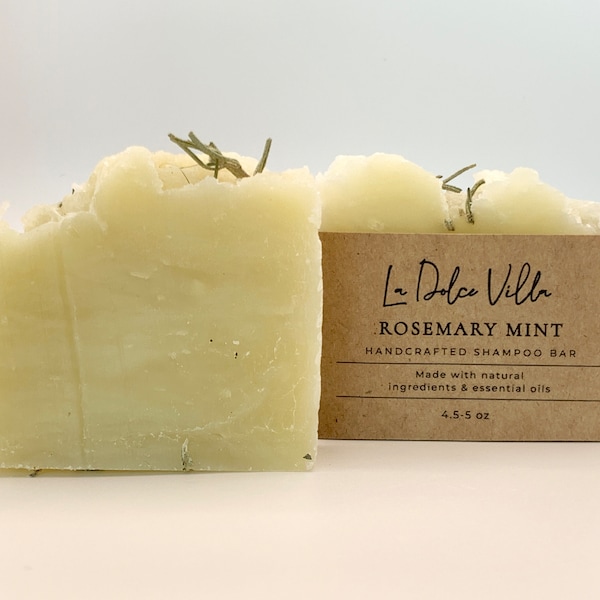 All Natural Shampoo Bar Vegan Rosemary Mint  | Herbal Thinning Hair Growth | Fine Hair Solid Shampoo | Zero Waste Hair Care Great For Travel