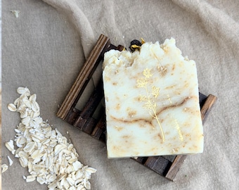 Jabón de avena y naranja para piel sensible, vegano, natural, hecho a mano, exfoliante suave, jabón para jardinería, cuidado de la piel con cítricos, regalo.