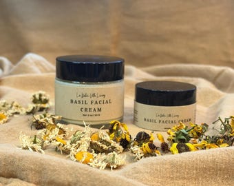 Crema hidratante de albahaca para el rostro, crema natural para piel grasa, ligera y a base de hierbas.