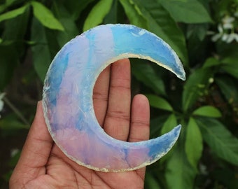 Opalite Crystal Large Crescent Moon - 4 inch - Opalite Crystal Large Crescent Moon Handmade Opalite  Moon, Opalite Moon Carving, Moon carved