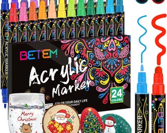 Betem  24 Colors Dual Tip Acrylic Paint Pens Markers, Premium Acrylic Paint Markers Stocking Stuffers