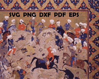 Hunting Scene Color by Numbers, Islamic Art (Digital Download)