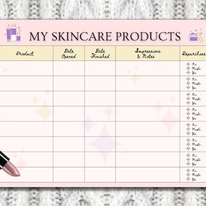 Skincare Product Log | Skincare Product Tracker | Beauty Planner | Routine Tracker | Skincare Journal Printable