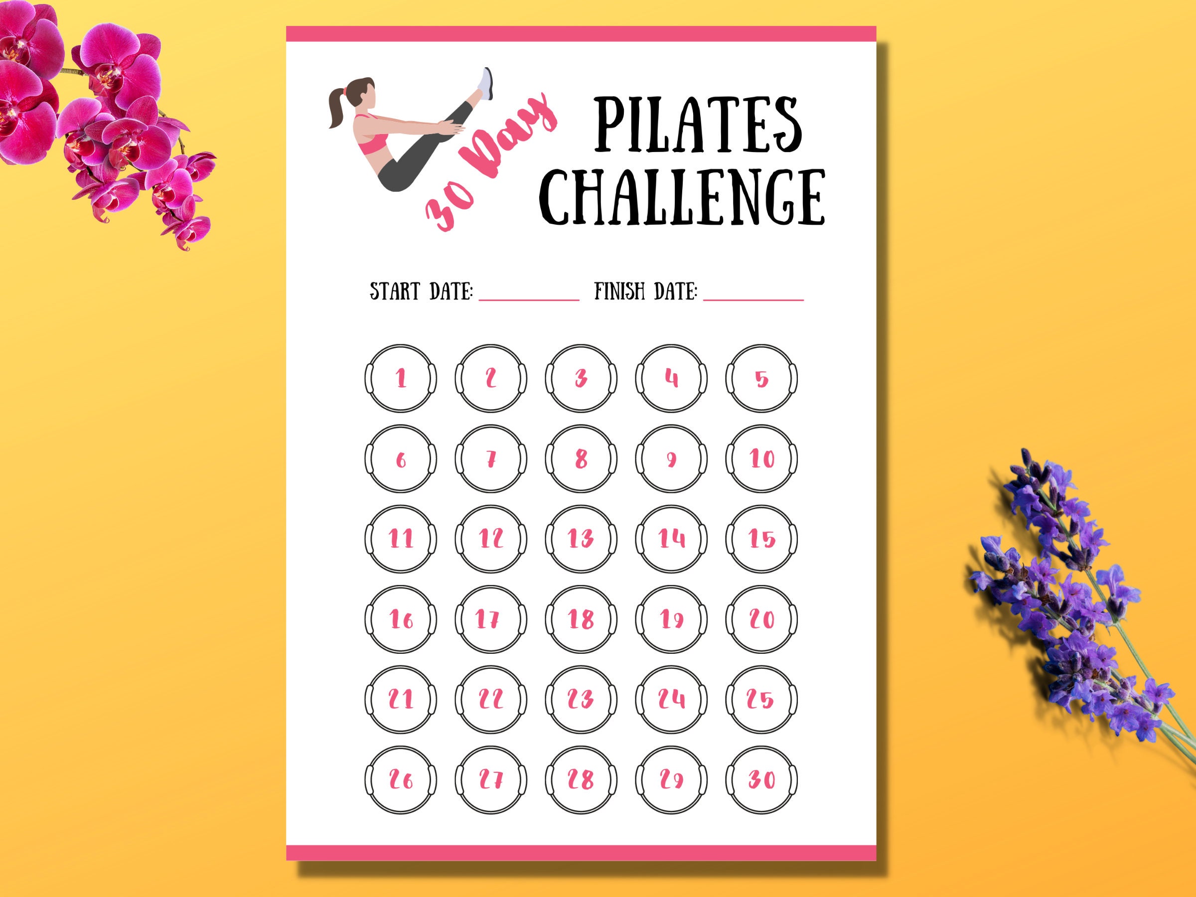 30 Day Pilates Challenge Pilates Lover Printable Pilates Tracker Pilates  Goals 