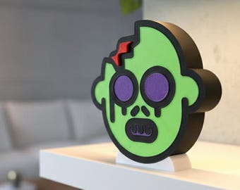Zombie Head Sculpture | 3D Printed Neon Green | Halloween Horror Desk Decor Gift