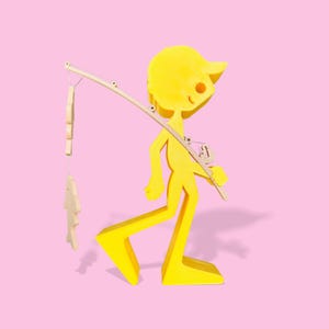 Fishing Lover’s Sculpture – Charming Boy with Fishing Rod and Two Caught Fish, Perfect Decor for Anglers and Outdoor Enthusiasts