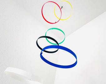 Colorful Ring Hanging Mobile | Modern Kinetic Art Sculpture | Home Office Decor