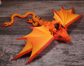 Colorful Articulated Dragon Figurine with Glass Eye and Snapping Action