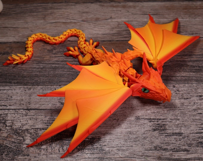 Colorful Articulated Dragon Figurine with Glass Eye and Snapping Action