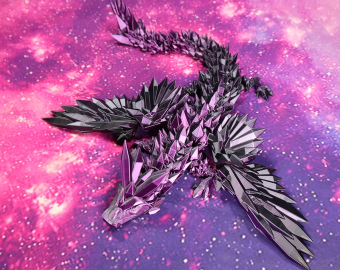 Crystal Dragon with Wings 3D Printed Dragon Collectible Cool Posable Gift For Family Magical Articulating Dragon Great Home Decor