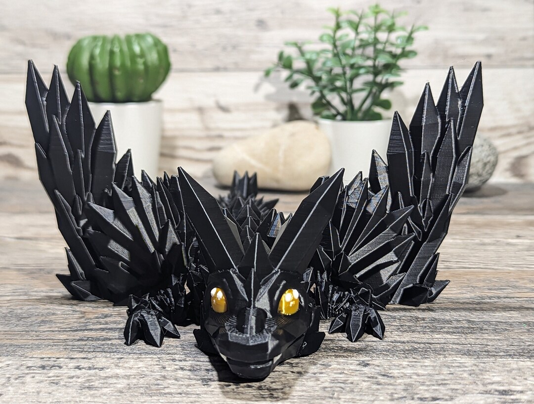 3D Print Black Articulating Dragon Black Dragon Gift Bookshelf Etsy