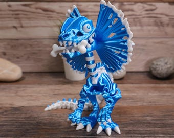 Articulated Dilophosaurus Skeleton Flexi Toy: Moving Mouth Dinosaur Figurine - 3D Printed Fidget Desk Accessory