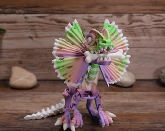 Articulated Dilophosaurus Skeleton Flexi Toy: Moving Mouth Dinosaur Figurine - 3D Printed Fidget Desk Accessory