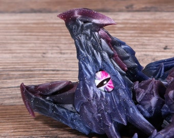 Colorful Articulated Dragon Figurine with Glass Eye and Snapping Action