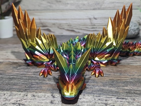 3D Printed Winged Articulated Crystal Dragon Fidget Toy In 54 of