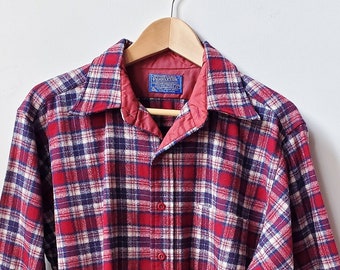 Vintage 60s Pendleton Wool Board Shirt Red Navy Blue and Gray