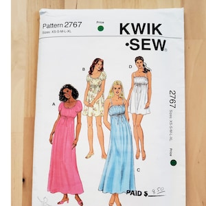 Vintage 90&#39;s Kwik Sew 2767 Jane Austin Cassie Euphoria Sleeveless Spaghetti Strap Cap Sleeve Babydoll Mini Maxi Nightgown Dress XS S M L XL
