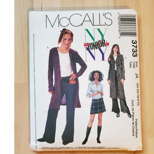 May include: McCall's pattern 3733 for a long cardigan, a long coat, and a skirt. The pattern is for sizes 3/4-5/6-7/8-9/10. The pattern is for junior sizes.