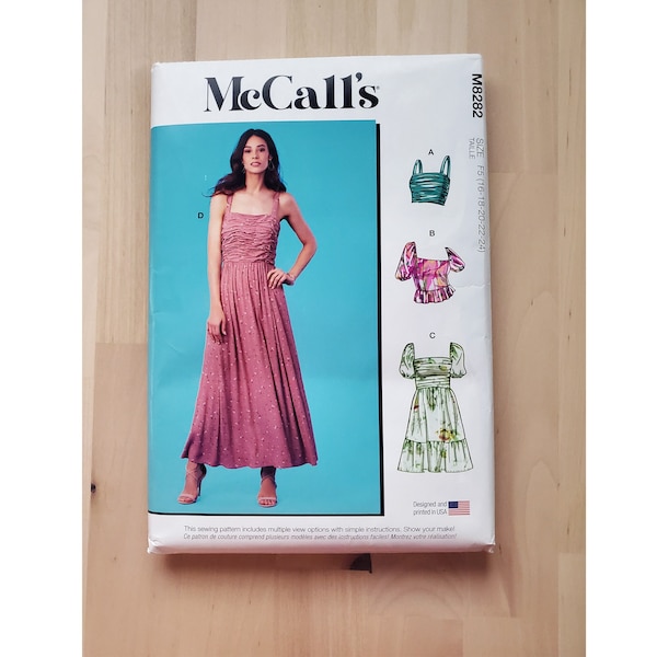 McCall's M8282 Pleated A-Line Sleeveless Summer Dress Puffed Sleeve A-Line Dress Sleeveless Corset Top or Puff Sleeve Blouse 16 18 20 22 24