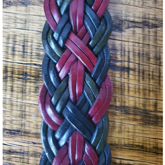 Vintage 90s Lands End Braided Leather Belt: Cranberry, Green  display picture 3