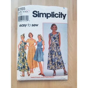Vintage 90s Simplicity 8165 Dress Sewing Pattern: Pleated Midi, Size 14