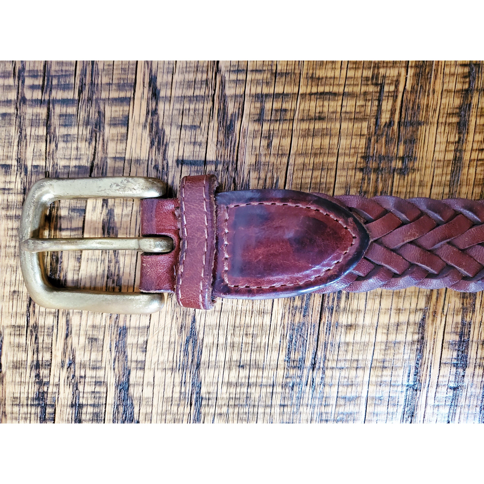 90\'s Chocolate Brown Preppy Braided Leather Belt with Solid Brass Buckle 30 Vintage 90 main image 3