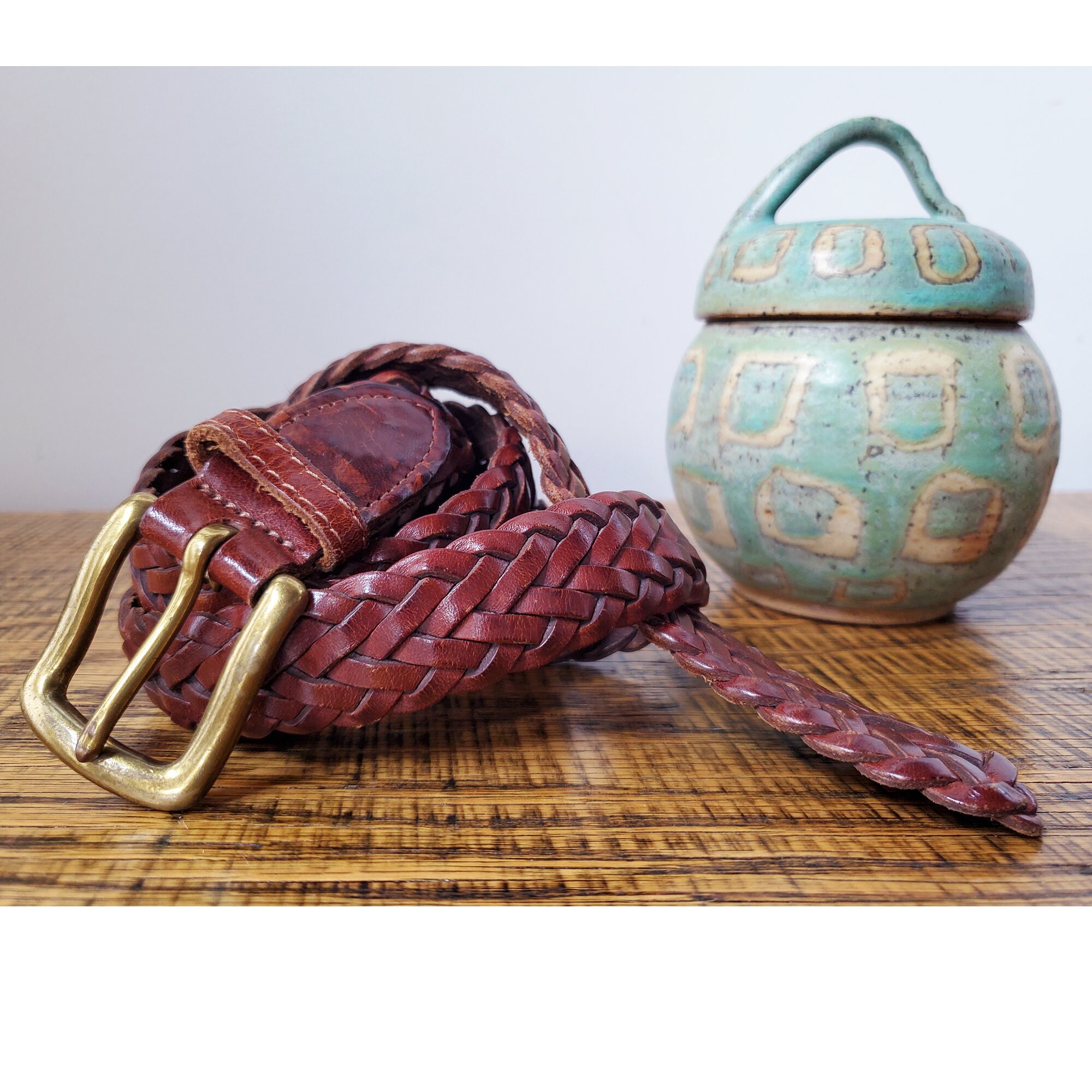 90\'s Chocolate Brown Preppy Braided Leather Belt with Solid Brass Buckle 30 Vintage 90 main image 4