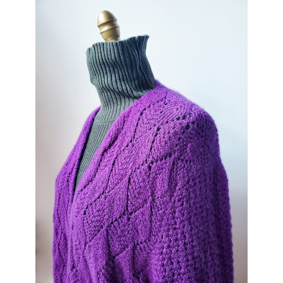 Vintage 90's Handknit Crocheted Vivid Violet Open… - image 1