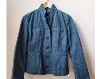 Vintage 90's Y2K 2000s Banana Republic Medium Blue Denim Chore Jacket in a Size Small 0 2 4 6