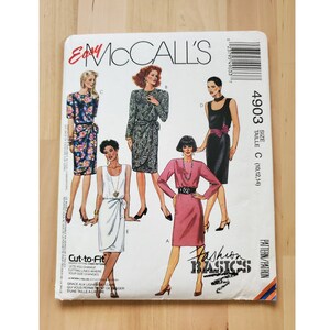 Vintage 90&#39;s McCall&#39;s 4903 Short Long Sleeved or Tank Wrap Dress with Pencil Skirt & Optional Side Tie Belt Sewing Pattern 10 12 14 FF UNCUT