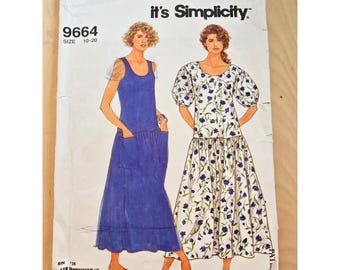 90s Drop Waist Dress Sewing Pattern: Simplicity 9664, Puffed Sleeve or Tank