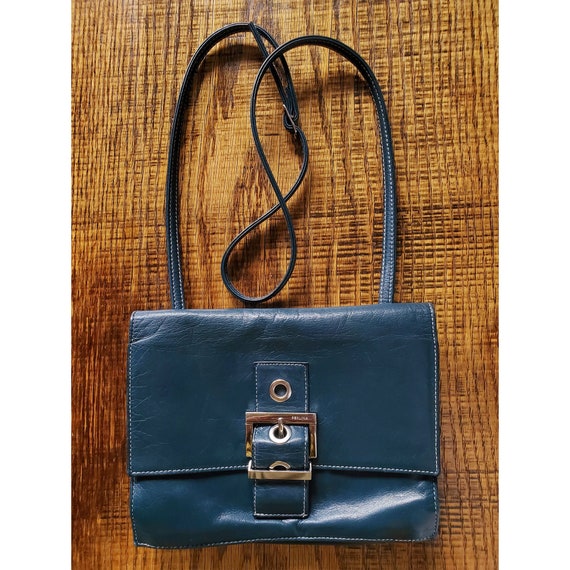 Vintage Y2K 2000's Perlina Dark Deal Leather Modern Minimalist Crossbody  Wallet Bag With Silver Hardware - Etsy