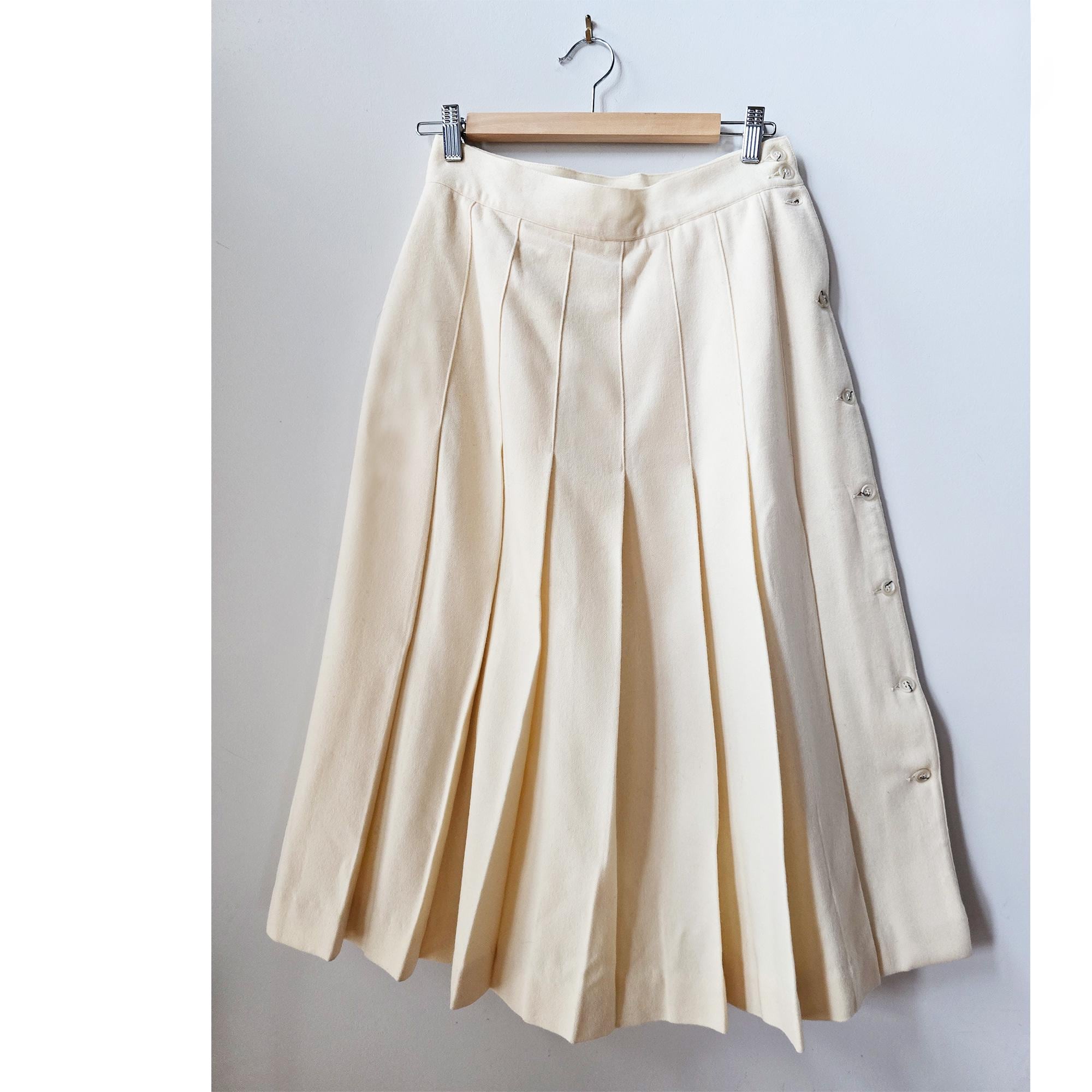 Vintage Liz Claiborne Wool Flannel Skirt: 90s Cream Pleated Midi
