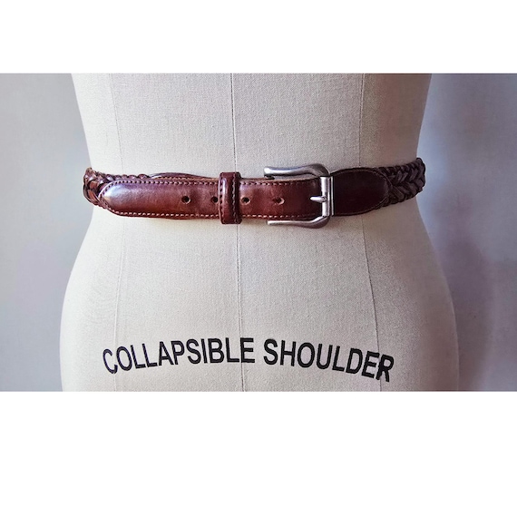 Vintage Coach British Tan Braided Wide Leather Belt Vintage 90s Coach Braided Leather Belt: British Tan, Silver  main image 3