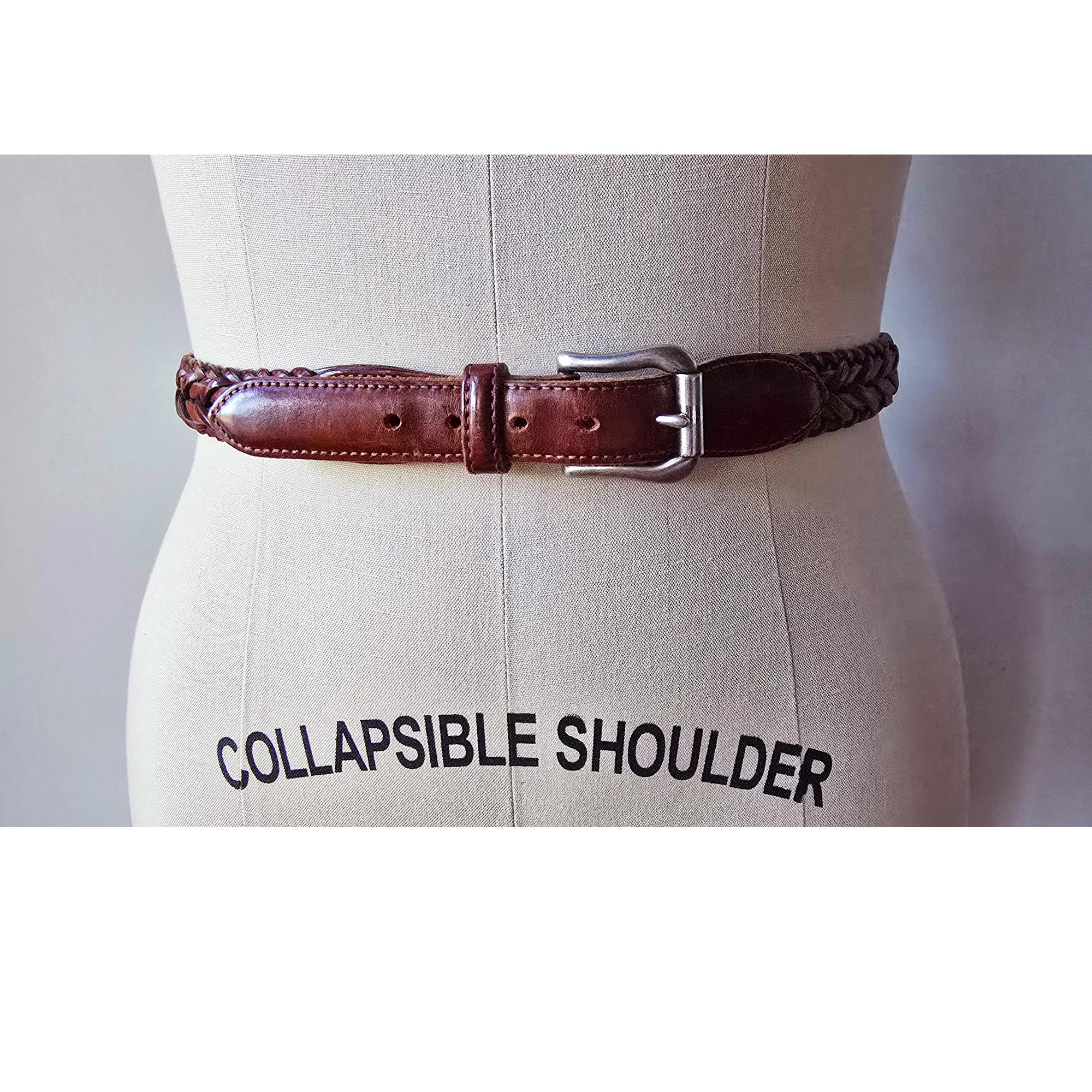 Vintage Coach 8518 Braided Leather Belt Oval Buckle Brown, Brushed Silver Small Coach Women main image 2