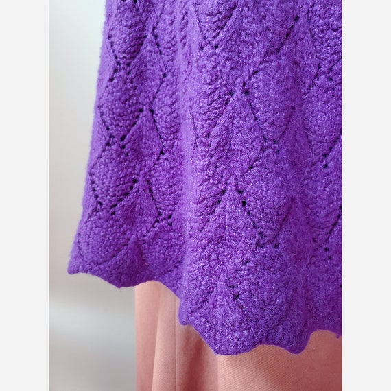 Vintage 90's Handknit Crocheted Vivid Violet Open… - image 2