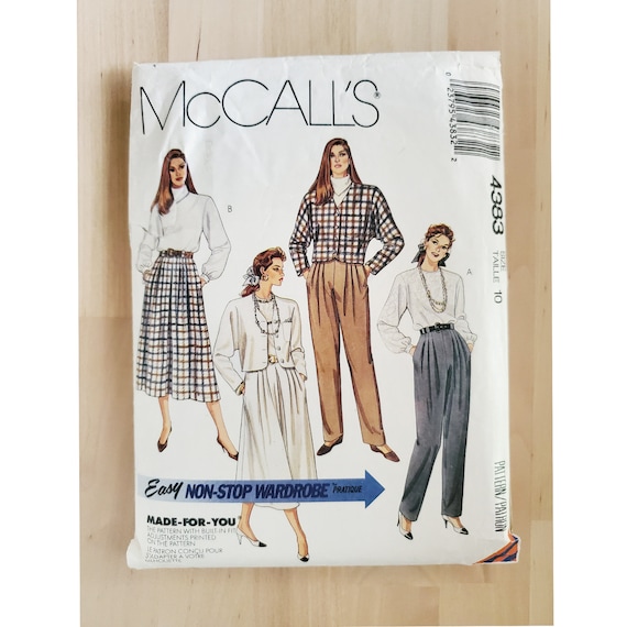 RARE Vintage 90's McCall's Lagenlook Pleated Skirt Pants Slit Back Blouse  and Kimono Sleeve Jacket Pattern 10