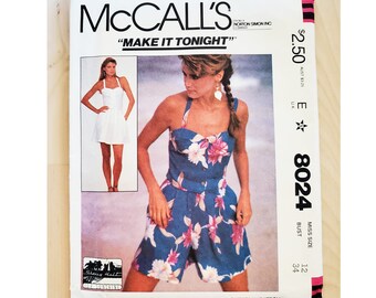 Vintage 80's McCall's 8024 Buttoned Camisole Tank Top High Waist Pleated Mini Skirt and High Waist Pleated A-Line Shorts FF UNCUT 12