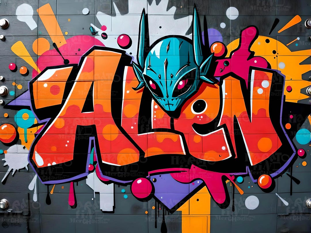 Orange, Red Alien Graffiti Art, Instant Download Printable Print ...