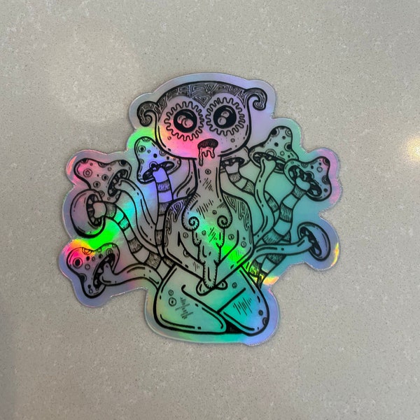 Rainbow Psychedelic Mushroom Monster Trippy Holographic Vinyl Stickers