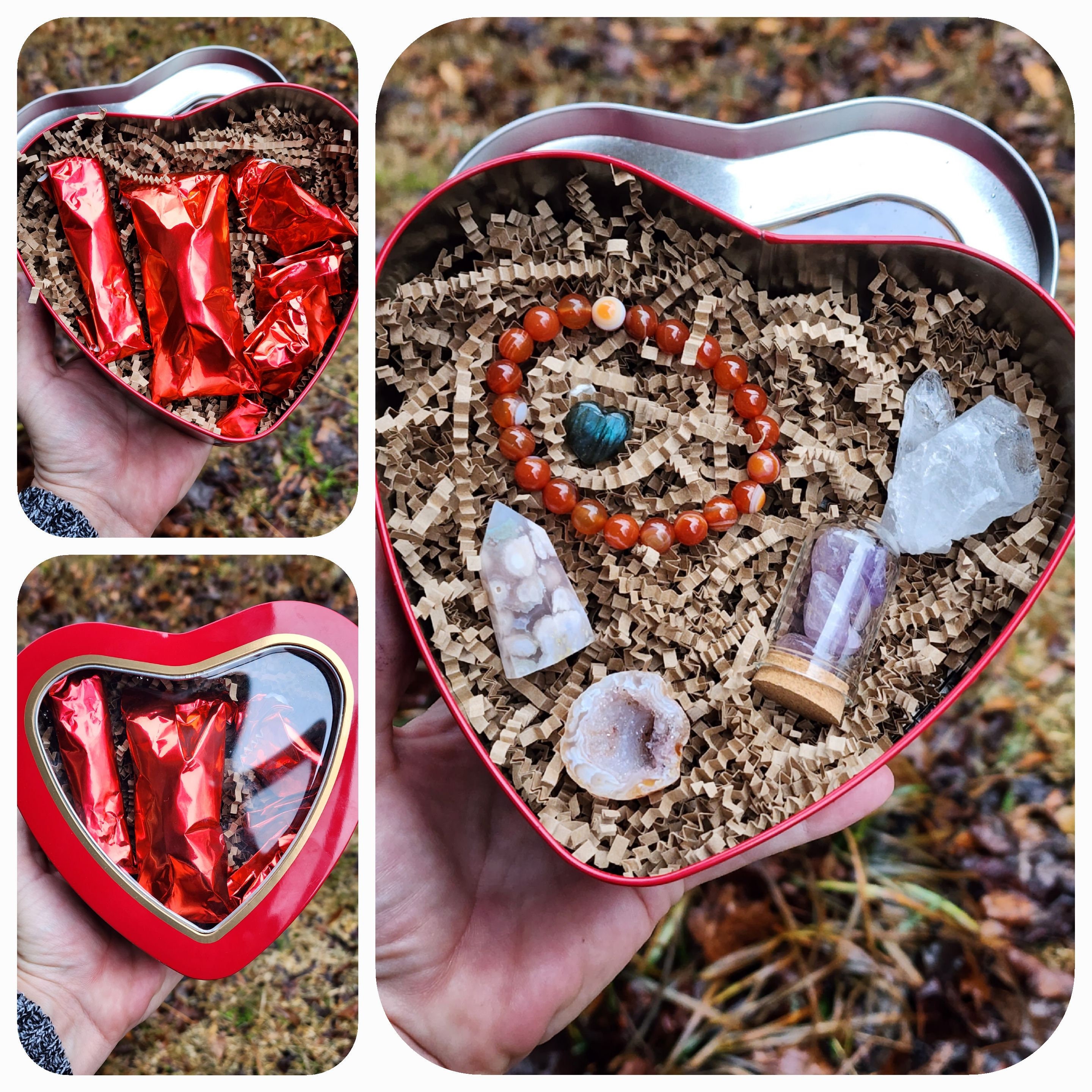 Valentine's Day Crystal Heart Gift Box, 8 Large 25x28mm Natural Heart  Gemstones, Mixed Stone Red Valentine's Box Giftset With Crinkle Paper