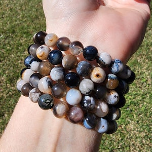 Black Flower Agate Beaded Bracelet | 8mm Beads