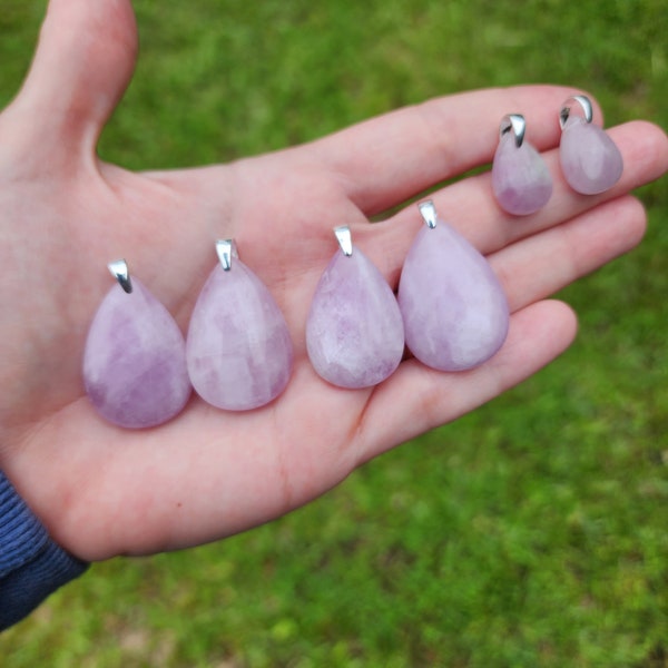 Pinkish Purple Kunzite Teardrop Pendant w/ S925 Bail and Optional S925 SS Necklace that is 18 inches | 1.4 or .8 inches