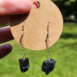 Raw Black Tourmaline Earrings with. 925 Sterling Silver Hooks