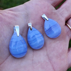 Blue Lace Agate pendant with s925 sterling silver bail with or without S925 Sterling Silver Necklace | 18 inches