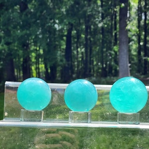 Green Fluorite Spheres with Glass Sphere Stand